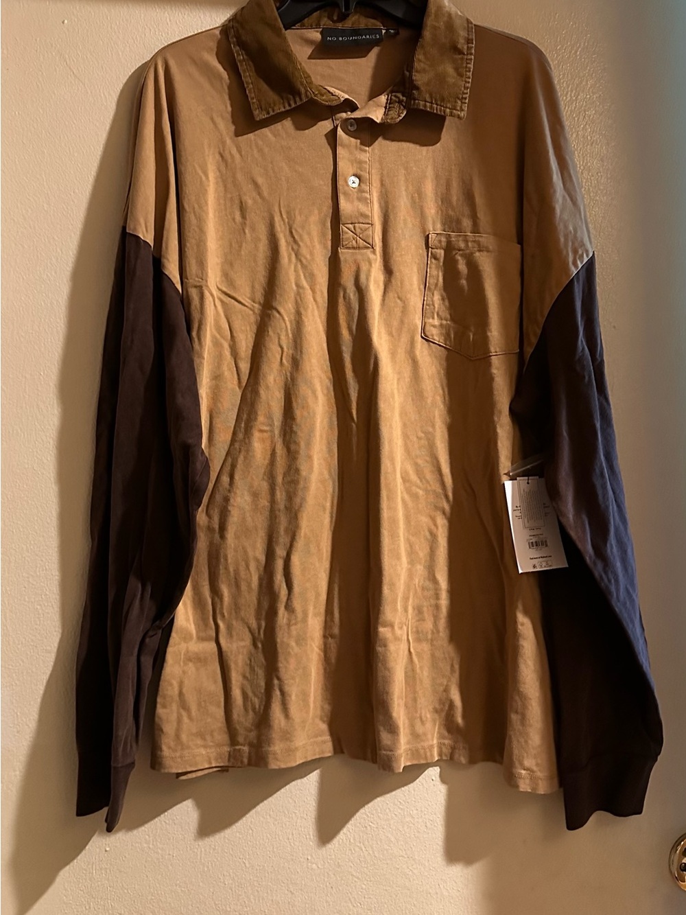 No Boundaries Two-Tone Long Sleeve shirt tan and brown